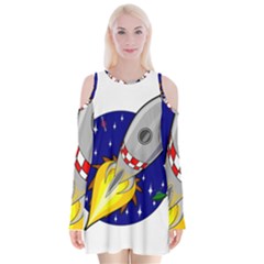 Rocket Ship Launch Vehicle Moon Velvet Long Sleeve Shoulder Cutout Dress by Salman4z