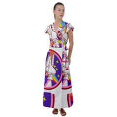 Badge Patch Pink Rainbow Rocket Flutter Sleeve Maxi Dress by Salman4z