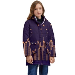 Skyscraper Town Urban Towers Kids  Hooded Longline Puffer Jacket by Salman4z