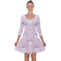 Pattern Pink Cute Sweet Fur Cats Quarter Sleeve Skater Dress by Salman4z