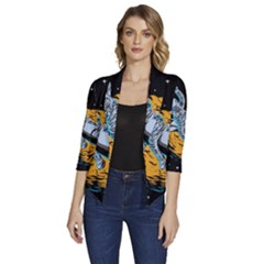 Astronaut Planet Space Science Women s Draped Front 3/4 Sleeve Shawl Collar Jacket by Salman4z