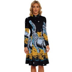 Astronaut Planet Space Science Long Sleeve Shirt Collar A-line Dress by Salman4z