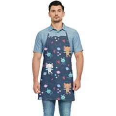 Cute Astronaut Cat With Star Galaxy Elements Seamless Pattern Kitchen Apron by Salman4z