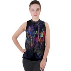 Grunge Paint Splatter Splash Ink Mock Neck Chiffon Sleeveless Top by Salman4z