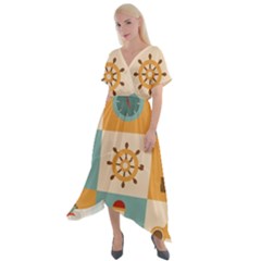 Nautical Elements Collection Cross Front Sharkbite Hem Maxi Dress by Salman4z