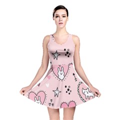 Cartoon Cute Valentines Day Doodle Heart Love Flower Seamless Pattern Vector Reversible Skater Dress by Salman4z