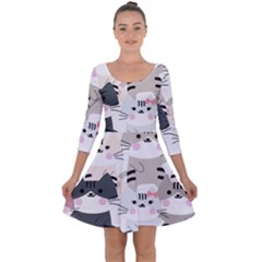 Cute Cat Couple Seamless Pattern Cartoon Quarter Sleeve Skater Dress by Salman4z