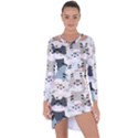 Cute Cat Couple Seamless Pattern Cartoon Asymmetric Cut-Out Shift Dress View1