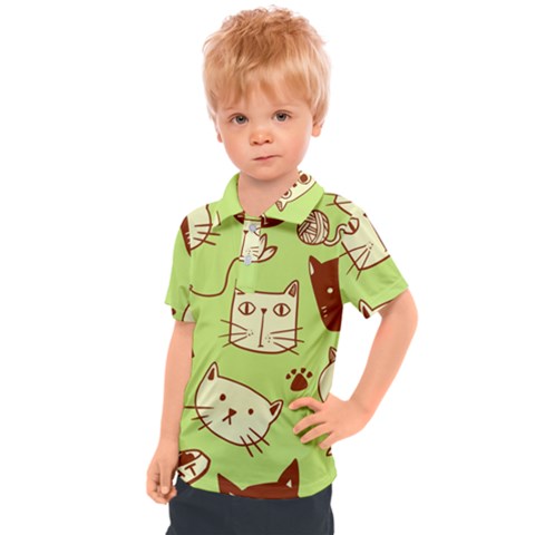 Cute Hand Drawn Cat Seamless Pattern Kids  Polo Tee by Salman4z