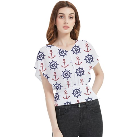 Nautical Seamless Pattern Butterfly Chiffon Blouse by Salman4z