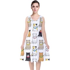 Cat Kitten Seamless Pattern V-neck Midi Sleeveless Dress  by Salman4z