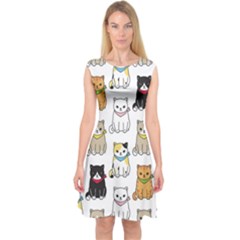 Cat Kitten Seamless Pattern Capsleeve Midi Dress by Salman4z