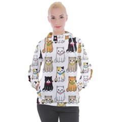 Cat Kitten Seamless Pattern Women s Hooded Pullover by Salman4z