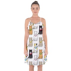 Cat Kitten Seamless Pattern Ruffle Detail Chiffon Dress by Salman4z