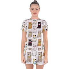 Cat Kitten Seamless Pattern Drop Hem Mini Chiffon Dress by Salman4z