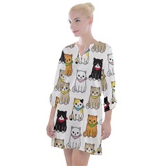 Cat Kitten Seamless Pattern Open Neck Shift Dress by Salman4z