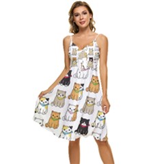 Cat Kitten Seamless Pattern Sleeveless Tie Front Chiffon Dress by Salman4z