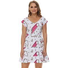 Cute Animal Seamless Pattern Kawaii Doodle Style Short Sleeve Tiered Mini Dress by Salman4z