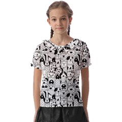 Seamless-pattern-with-black-white-doodle-dogs Kids  Frill Chiffon Blouse by Salman4z