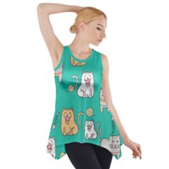 Seamless-pattern-cute-cat-cartoon-with-hand-drawn-style Side Drop Tank Tunic by Salman4z