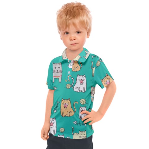 Seamless-pattern-cute-cat-cartoon-with-hand-drawn-style Kids  Polo Tee by Salman4z