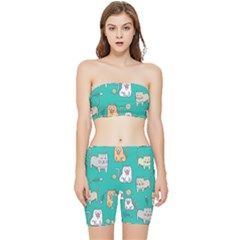 Seamless-pattern-cute-cat-cartoon-with-hand-drawn-style Stretch Shorts And Tube Top Set by Salman4z