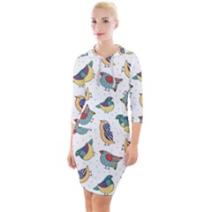 Seamless-pattern-with-hand-drawn-bird-black Quarter Sleeve Hood Bodycon Dress by Salman4z