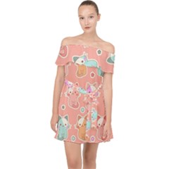 Cute-kawaii-kittens-seamless-pattern Off Shoulder Chiffon Dress by Salman4z