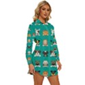 Different-type-vector-cartoon-dog-faces Womens Long Sleeve Shirt Dress View3