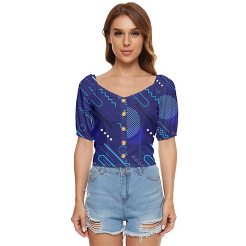 Classic-blue-background-abstract-style Button Up Blouse by Salman4z