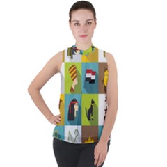 Egypt-travel-items-icons-set-flat-style Mock Neck Chiffon Sleeveless Top by Salman4z