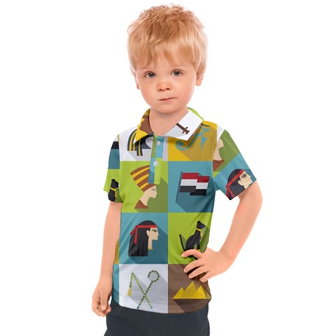 Egypt-travel-items-icons-set-flat-style Kids  Polo Tee by Salman4z