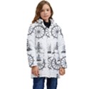 Marine Nautical Seamless Pattern With Vintage Lighthouse Wheel Kids  Hooded Longline Puffer Jacket View1