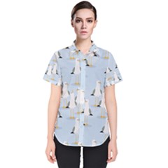 Cute-seagulls-seamless-pattern-light-blue-background Women s Short Sleeve Shirt