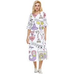 Fantasy-things-doodle-style-vector-illustration Double Cuff Midi Dress by Salman4z