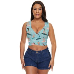 Beach-surfing-surfers-with-surfboards-surfer-rides-wave-summer-outdoors-surfboards-seamless-pattern- Women s Sleeveless Wrap Top by Salman4z