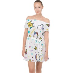 Unicorns-rainbows-seamless-pattern Off Shoulder Chiffon Dress by Salman4z