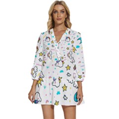 Unicorns-rainbows-seamless-pattern V-neck Placket Mini Dress by Salman4z