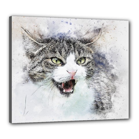 Cat Pet Art Abstract Watercolor Canvas 24  X 20  (stretched)