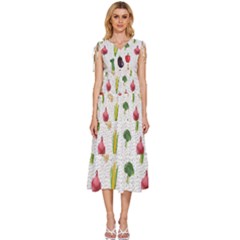 Vegetable V-neck Drawstring Shoulder Sleeveless Maxi Dress by SychEva