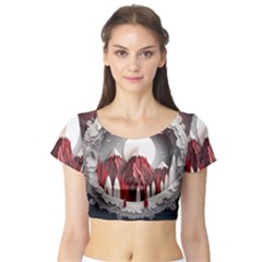 Christmas Wreath Winter Festive Season Nature Short Sleeve Crop Top by Ravend