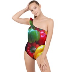 Colorful Capsicum Frilly One Shoulder Swimsuit by Sparkle