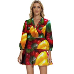 Colorful Capsicum V-neck Placket Mini Dress by Sparkle