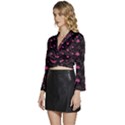 Pink Glowing Flowers Long Sleeve Tie Back Satin Wrap Top View2