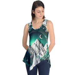 Christmas Wreath Winter Mountains Snow Stars Moon Sleeveless Tunic by Ravend