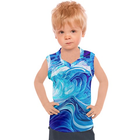 Tsunami Waves Ocean Sea Nautical Nature Water Kids  Sport Tank Top by Ravend