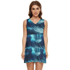 Moonlight High Tide Storm Tsunami Waves Ocean Sea Tiered Sleeveless Mini Dress by Ravend