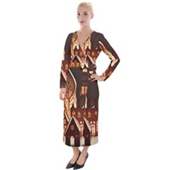 Gingerbread House Gingerbread Christmas Xmas Winter Velvet Maxi Wrap Dress by Ravend