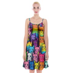 Cats Rainbow Pattern Colorful Feline Pets Spaghetti Strap Velvet Dress by Ravend