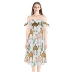 Camels-cactus-desert-pattern Shoulder Tie Bardot Midi Dress by Salman4z